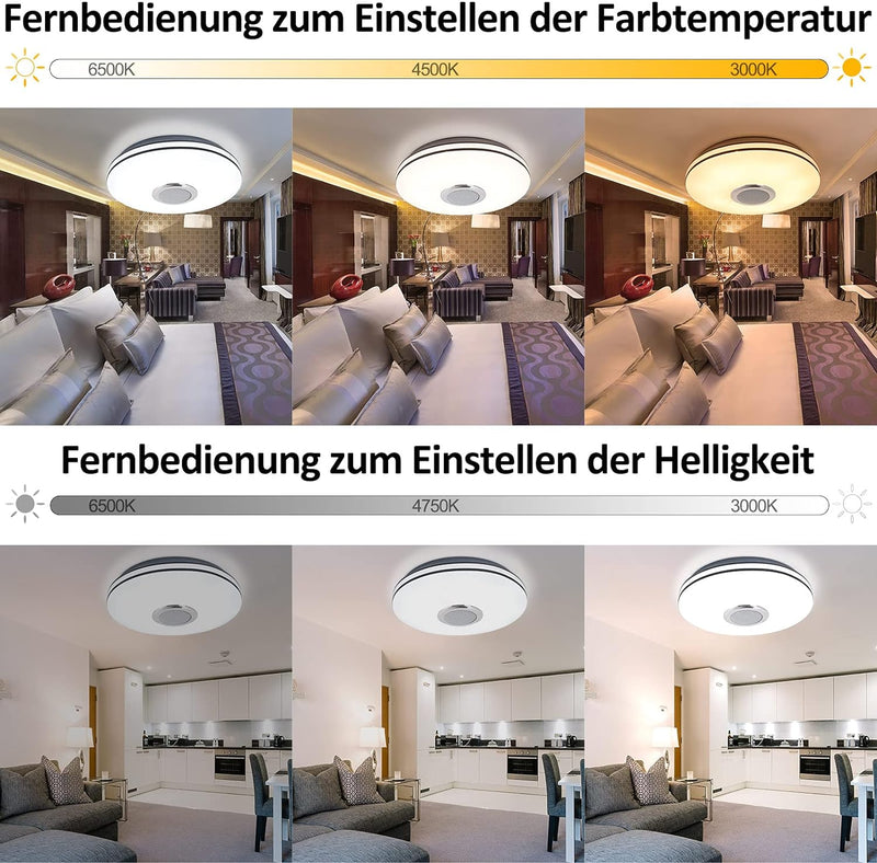 Gindoly 36W LED Deckenleuchte Dimmbar mit Bluetooth Lautsprecher,LED Deckenlampe mit Fernbedienung o