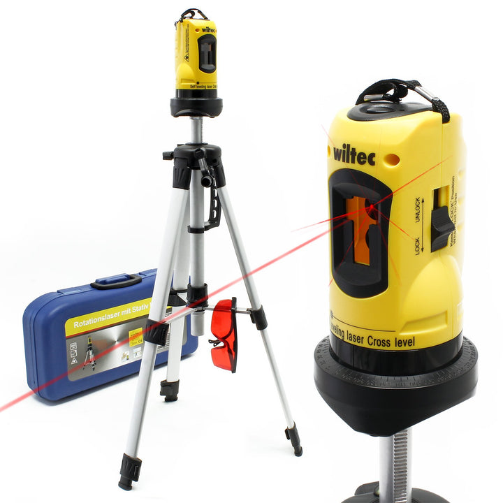 Wiltec Kreuzlinienlaser selbstnivellierend mit Stativ 1,2 m, ±0,5 mm/m genau, Rotationslaser zum Ver