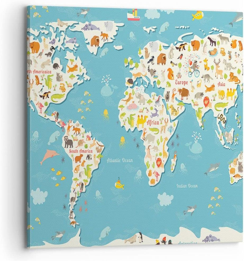 Bilder auf Leinwand 70x70cm Leinwandbild Geographie Globus Grafik Illustration Gross Wanddeko Bild S