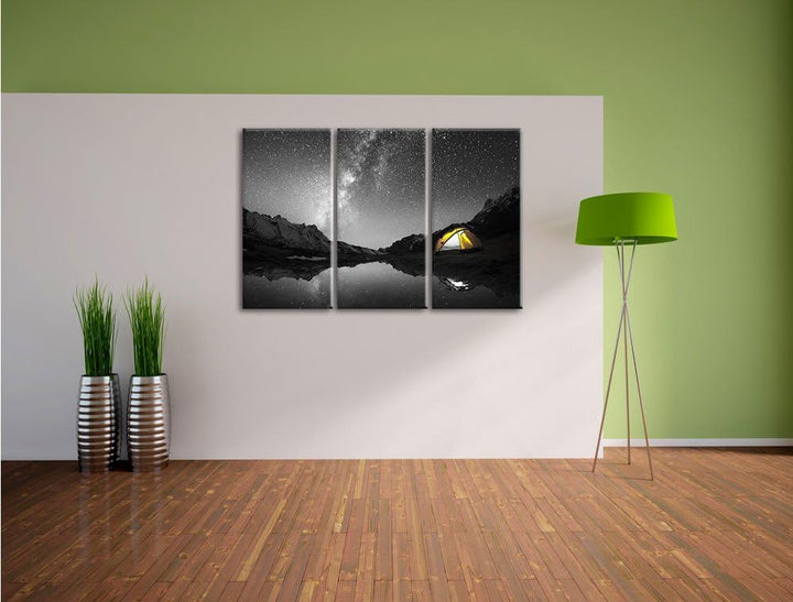 Pixxprint Zelten unter tausenden Sternen als Leinwandbild/Grösse: 3 Teilig (120x80) cm/Wandbild/Kuns