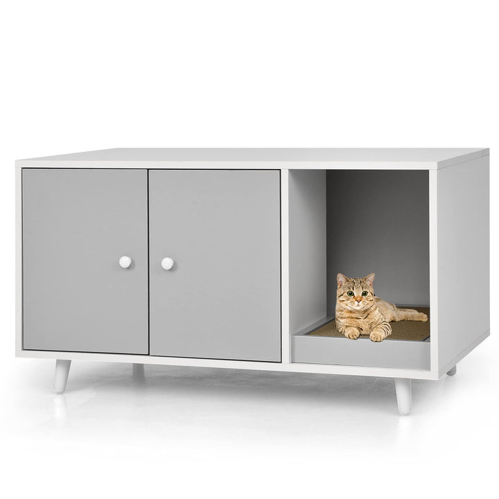 COSTWAY Katzenschrank für Katzentoilette, 2 in 1 Beistelltisch Katzenhaus, Katzenklo Schrank mit Kra