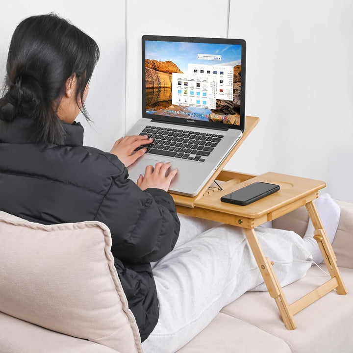 VASMIA Bambus Laptoptisch für Bett und Couch, Klapptisch, Frühstück Serviertablett mit klappbaren Be