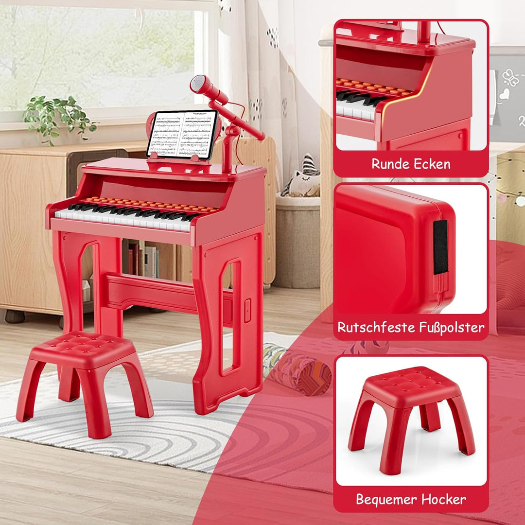 COSTWAY 37-Tasten Kinder Keyboard, elektronisches Kinderklavier mit Hocker, verstellbarem Mikrofon &