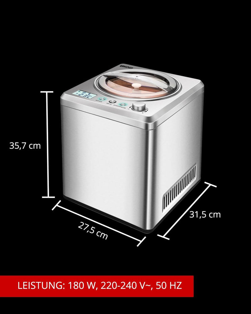 UNOLD 48872 Eismachine Exklusiv mit selbstkühlendem Kompressor, 2 L Volumen, modernes Edelstahlgehäu