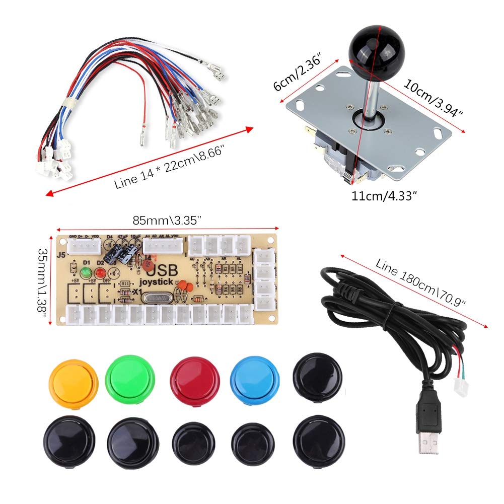 Hilitand Null Verzögerung Arcade-Spiel DIY Teile Kits 10 Tasten + PC-Spiele Schwarz Joystick + USB-E