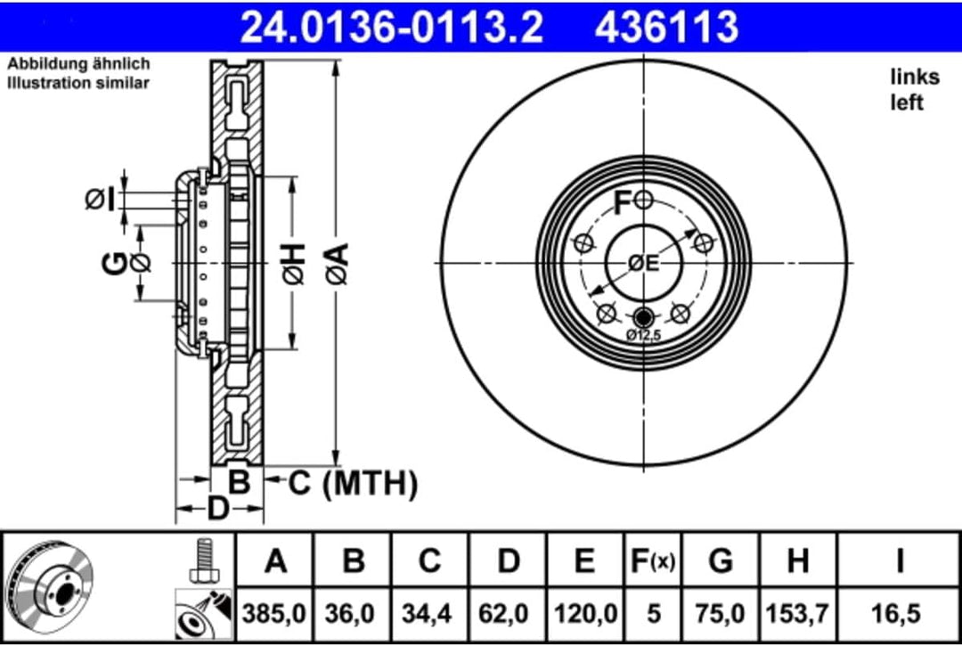 ATE 24.0136-0113.2 Bremsscheibe - (1 Stück)