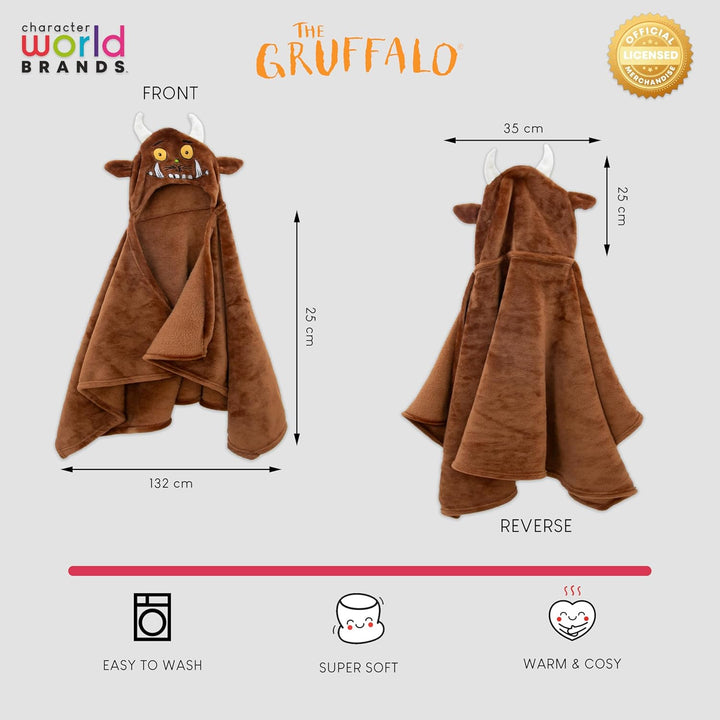The Gruffalo Offiziell lizenzierte Fleecedecke mit Kapuze, superweiche, warme Decke, Walddesign, per
