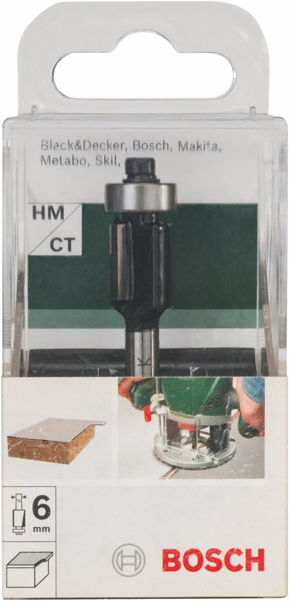 Bosch 2609256675 DIY Bündigfräser zweischneidig, HartMetall, 12.7 mm°, 12.7 mm, 6 mm, Anlaufkugel (1