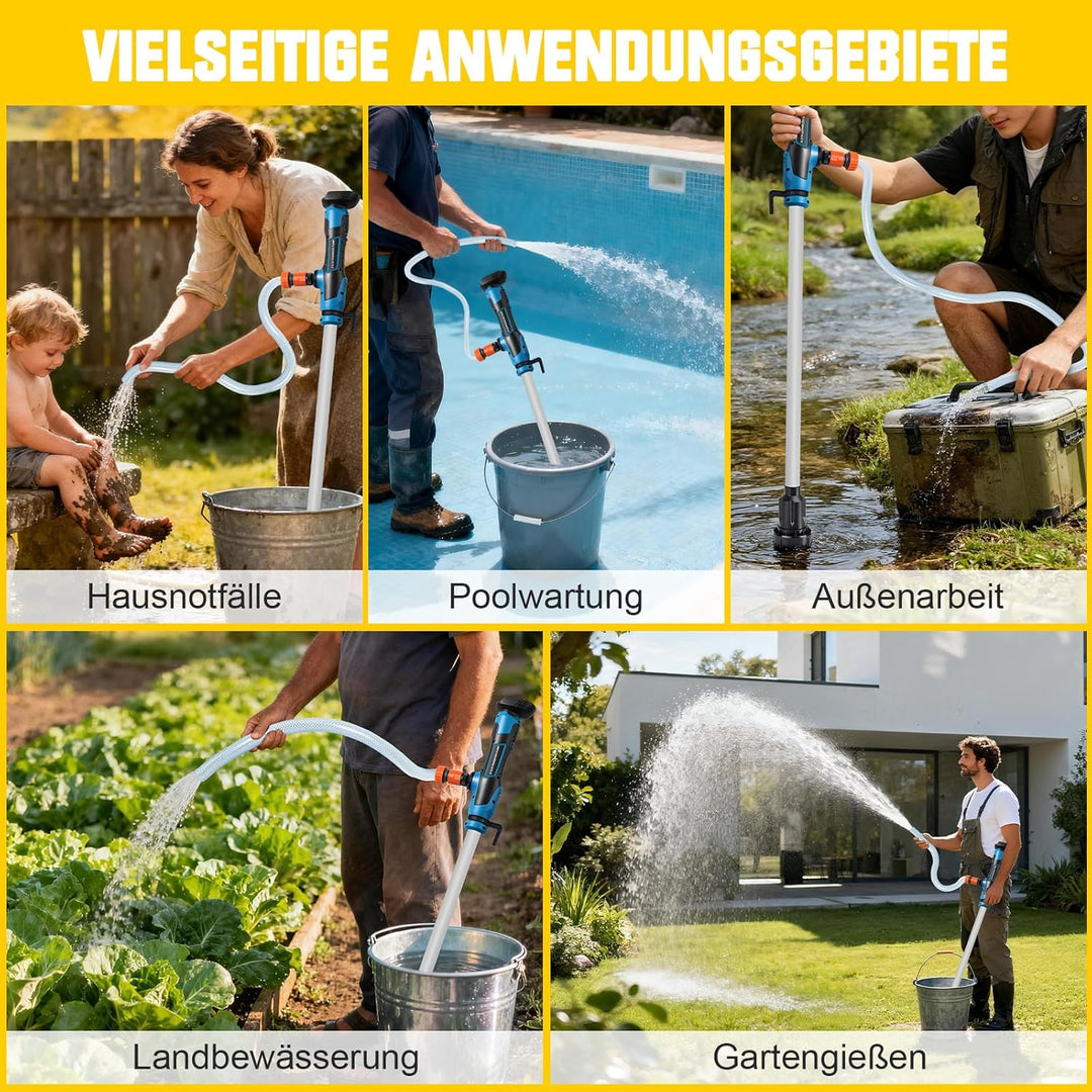 Akku Regenfasspumpe Wasserpumpe mit 2xAkkus, Kabellose Stab-Wasserpumpe, Max. Förderleistung 3000 L/
