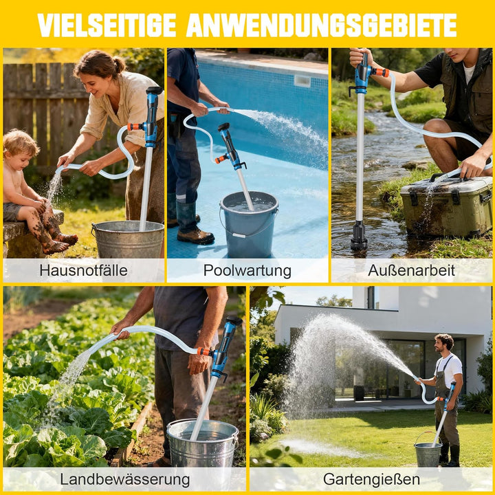 Akku Regenfasspumpe Wasserpumpe mit 2xAkkus, Kabellose Stab-Wasserpumpe, Max. Förderleistung 3000 L/