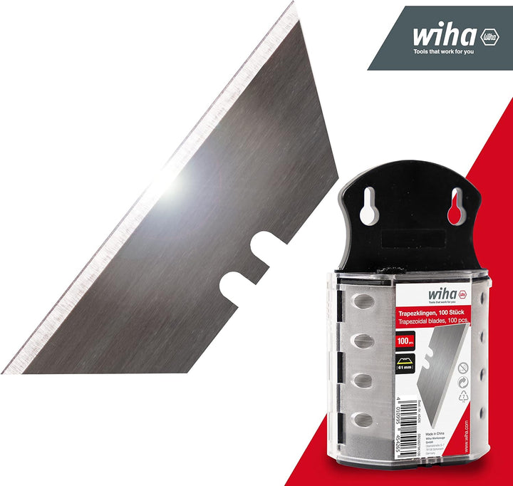 Wiha Trapezklingen Set 100 tlg. I Ersatzklingen extra scharf für Cuttermesser I sicher verstaut in e