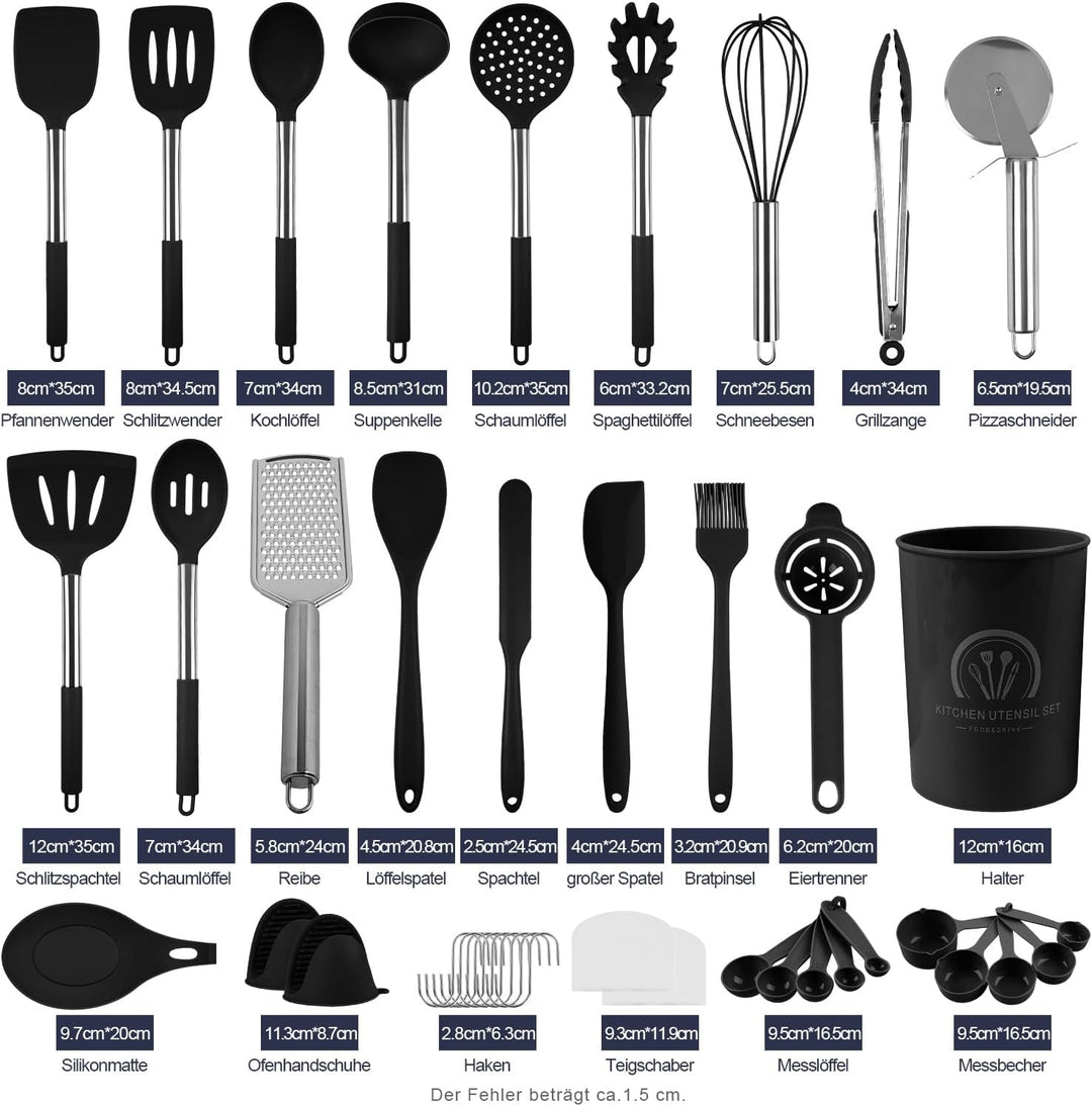 Küchenhelfer Set 45-teilig Küchenutensilien Set Silikon, Spülmaschinenfest mit Utensilienhalter, Hit