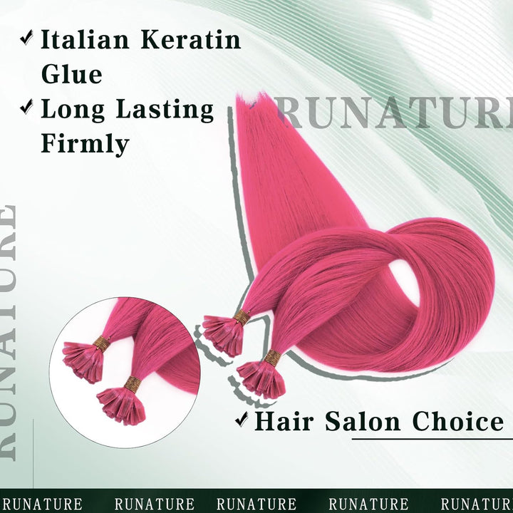 RUNATURE Keratin Haarverlangerung Echthaar Bonding Rosa 50cm Remy U Tip Extensions Echthaar 20 Zoll