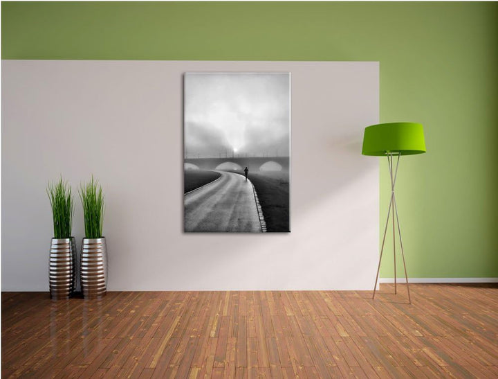 Pixxprint Monocrome, Läufer im Morgengrauen als Leinwandbild/Grösse: 100x70 cm/Wandbild/Kunstdruck/f