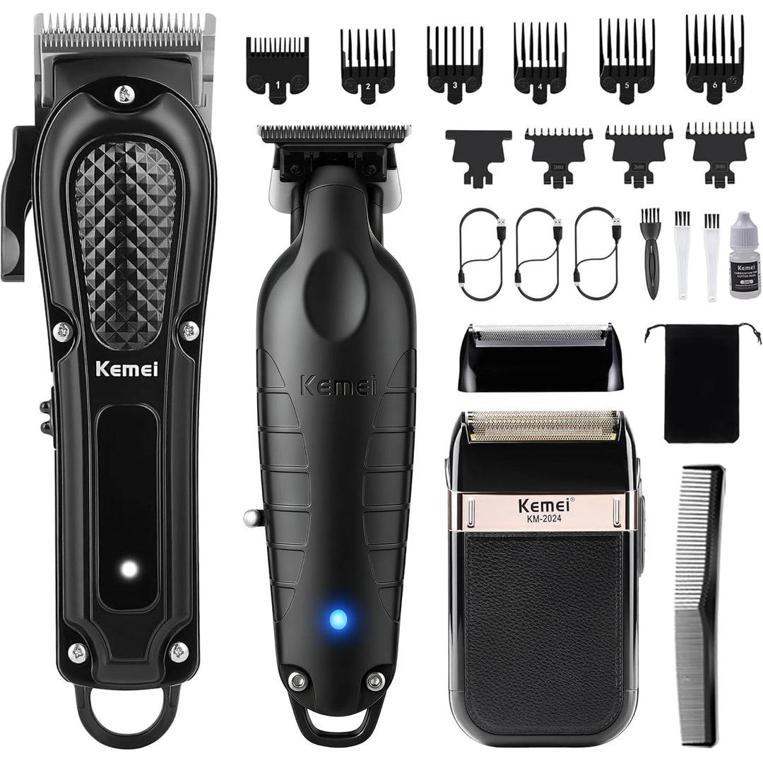 KEMEI Professionelle Haarschneider, Trimmer und Folienrasierer Set für Herren, Kabelloses Haarschnei