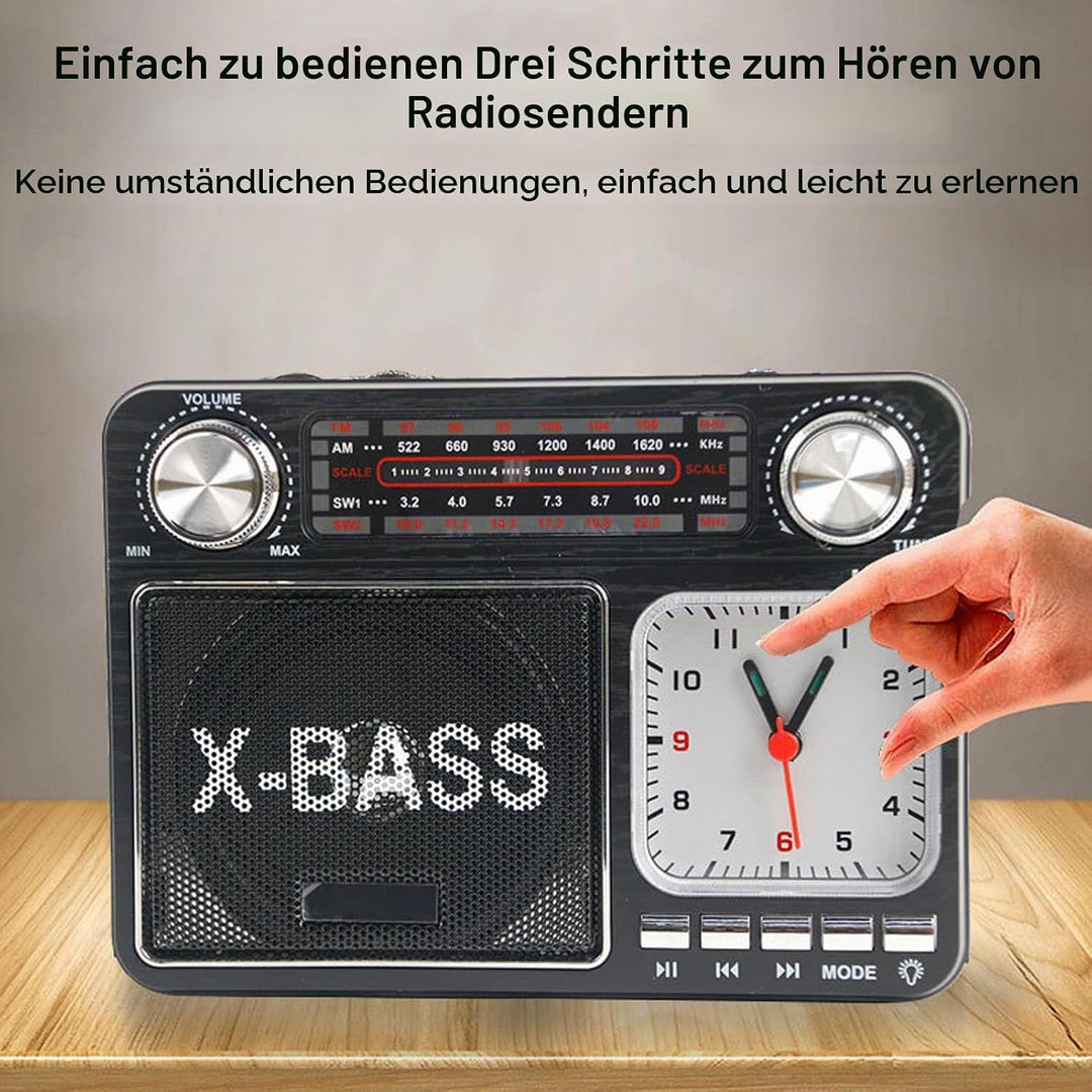 AM FM SW Bandradio, Kleines Retro Vintage Radio mit Lichtuhr, Bluetooth Lautsprecher, Kopfhöreransch