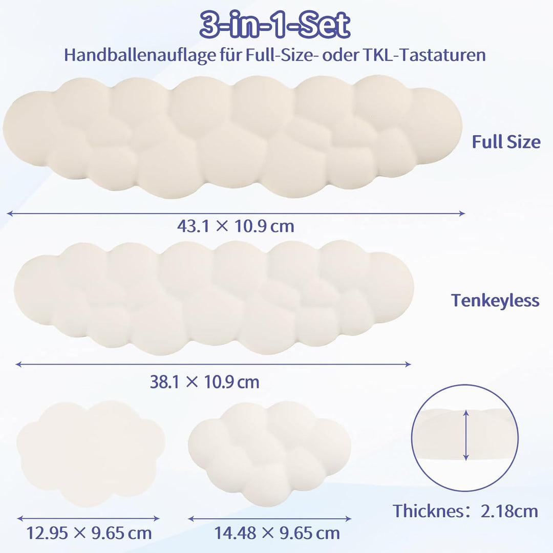Wolkenförmige Handballenauflage für Tastatur, ergonomische Tastatur-Handauflage aus PU-Leder mit Mem