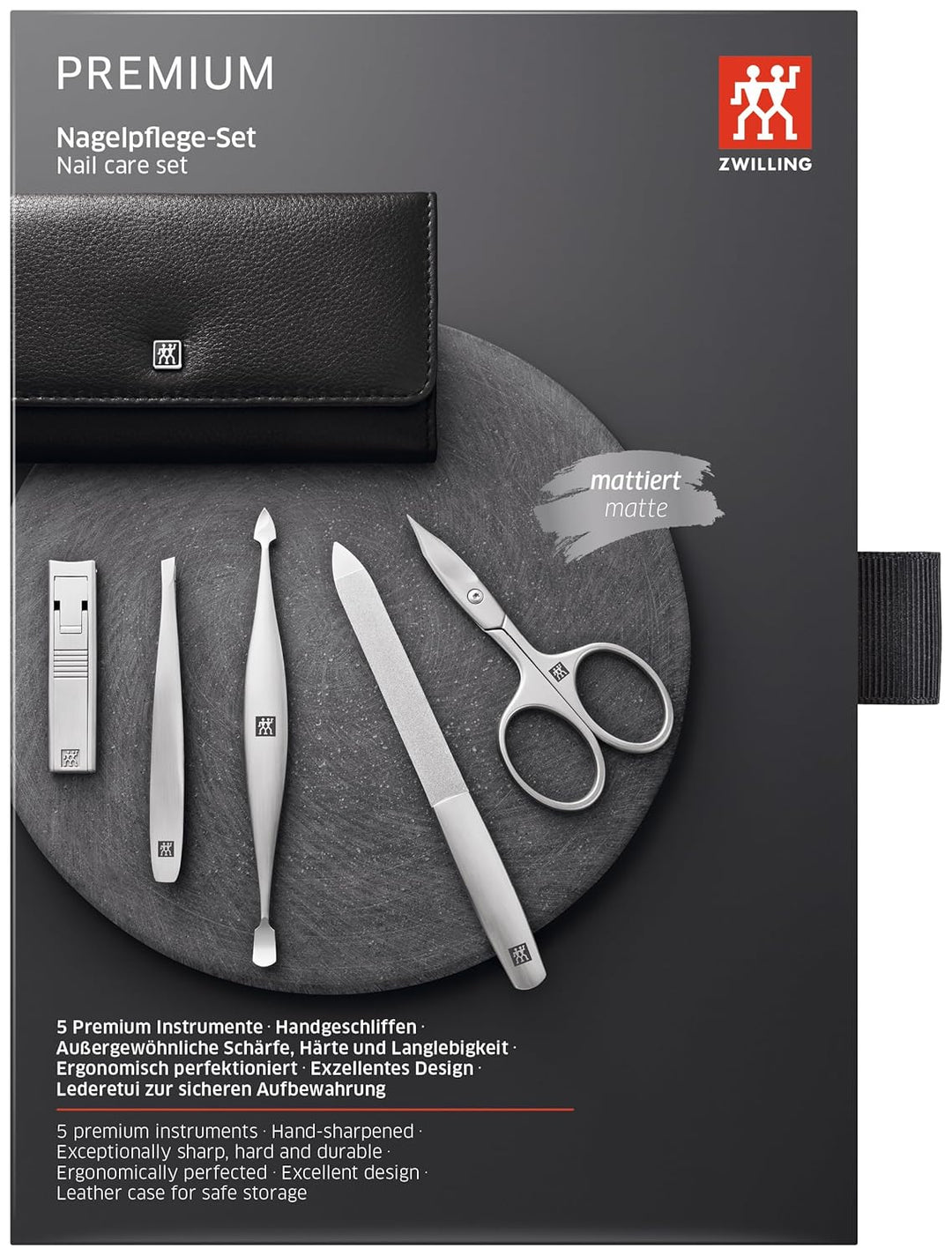 ZWILLING Maniküre Pflege Set, 5-teilig, Asian Competence, Leder, Geschenkset, Premium, Schwarz, Schw
