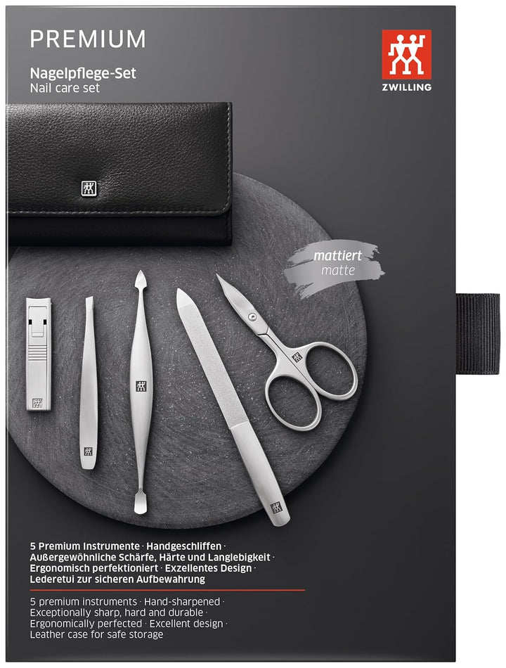 ZWILLING Maniküre Pflege Set, 5-teilig, Asian Competence, Leder, Geschenkset, Premium, Schwarz, Schw