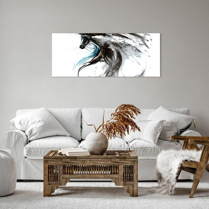 Panorama Bilder auf Leinwand 100x40cm Leinwandbild Pferd Streifen Hengst Laufen Gross Wanddeko Bild