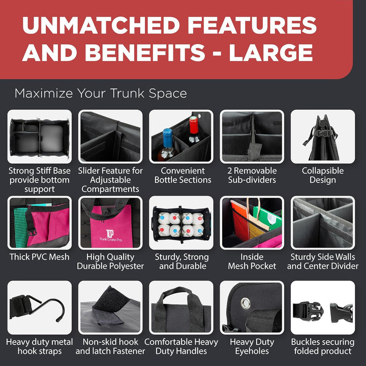 TrunkCratePro Multi Compartments zusammenklappbarer beweglicher Trunk Organizer für Auto, Geländewag