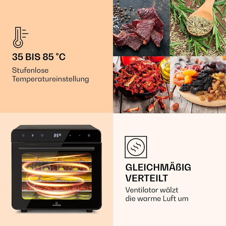 Klarstein Dörrautomat, Dörrgerät für Gemüse, Obst, Nüsse und Fleisch Trocknen, Food Dehydrator mit 6
