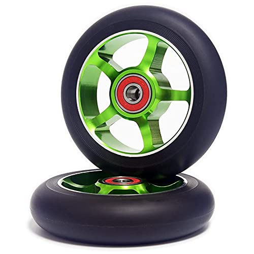 2 StüCk 100Mm Aluminium Roller mit Lagern, GrüN, für Scooter