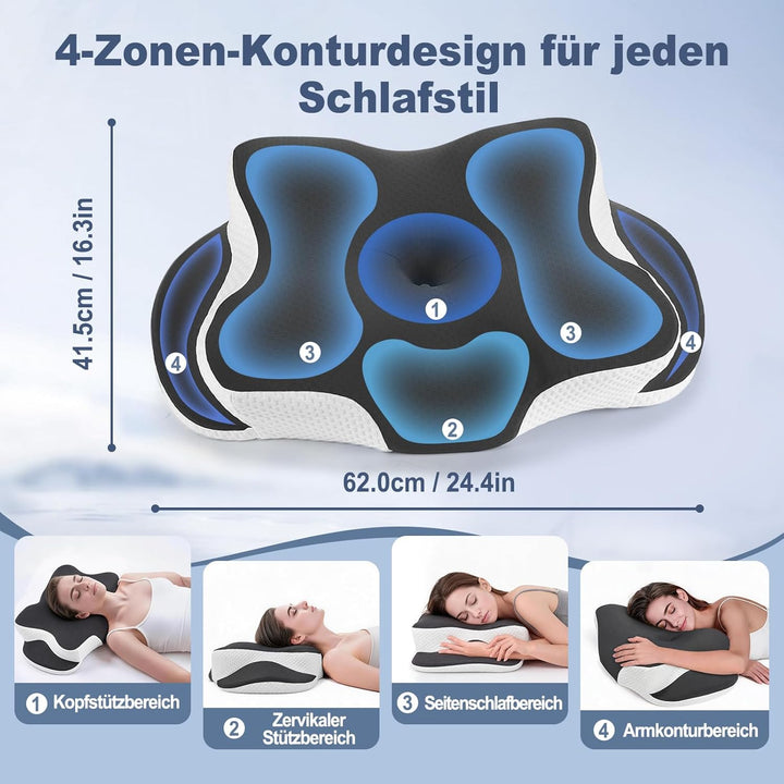Orthopädische Kissen, Ergonomisches Kopfkissen, aus hochwertigem Memory Foam, mit Atmungsaktivem, Ab