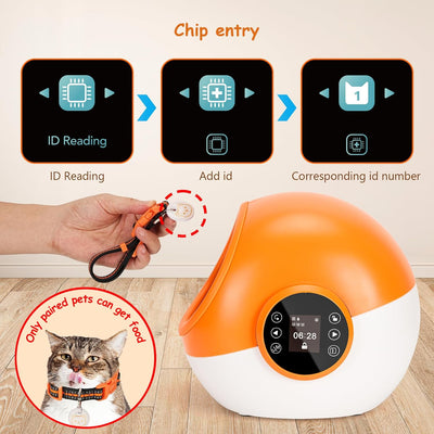 Mikrochip Futterautomat Katze, Katzenfutter Automat mit RFID-Halsbandanhänger, Dual Powered Electric