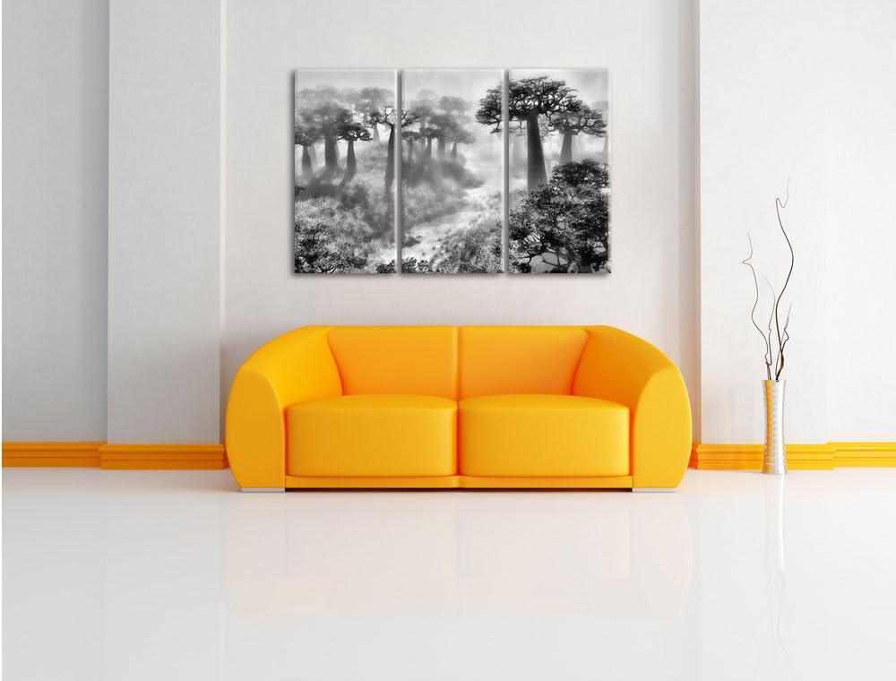 Pixxprint Mysteriöser Wald im Nebel als Leinwandbild/Grösse: 3 Teilig (120x80) cm/Wandbild/Kunstdruc