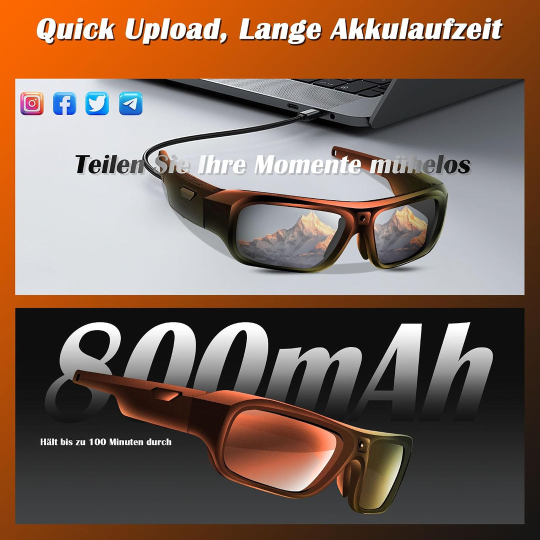Brille Mit Kamera 4k, Mini Kamera, Aktualisierte Tragbare Actionkamera | Unterstützung Nehmen Foto/V