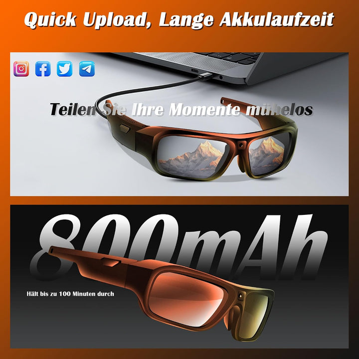 Brille Mit Kamera 4k, Mini Kamera, Aktualisierte Tragbare Actionkamera | Unterstützung Nehmen Foto/V
