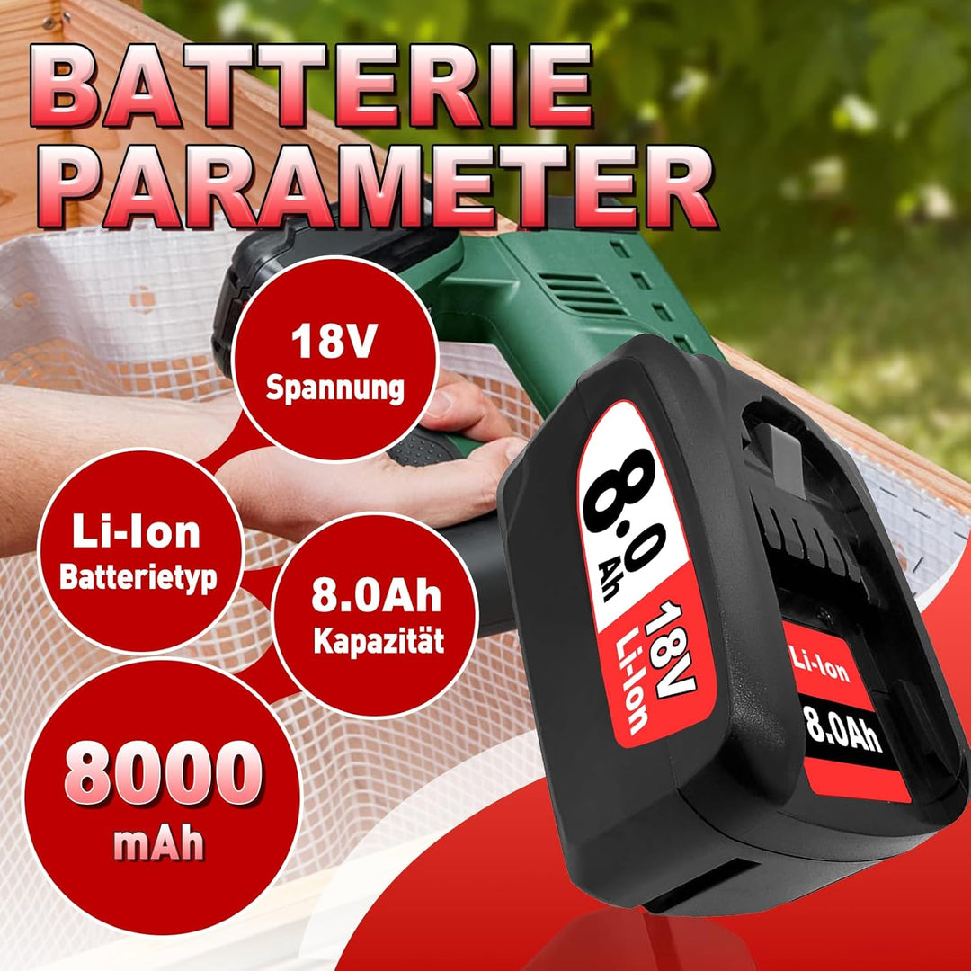Ersatzakku für Bosch Home and Garden Werkzeuge 2 Stück 8000mAh 18V Lithium Ionen Kompatibel mit Bosc