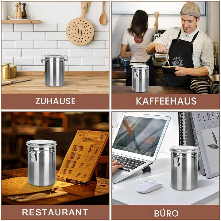 2 Stück Kaffeedose Luftdicht mit Deckel, 1.8 L Kaffeebohnen Behälter aus Edelstahl, kaffeebohnen auf