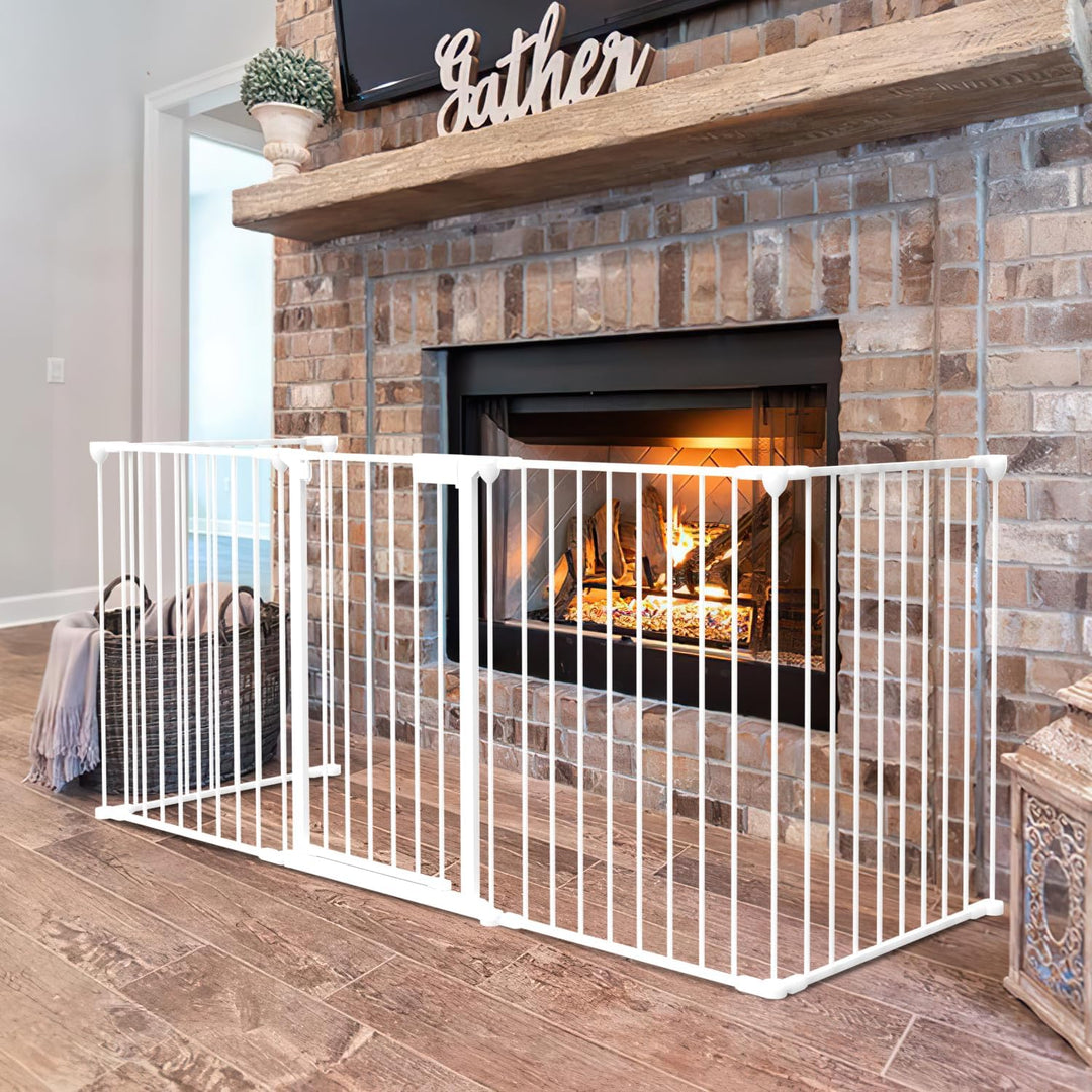 Eulenke Kaminschutzgitter mit Tür Metall 310cm Absperrgitter für Kinder, Ofenschutzgitter Laufstall