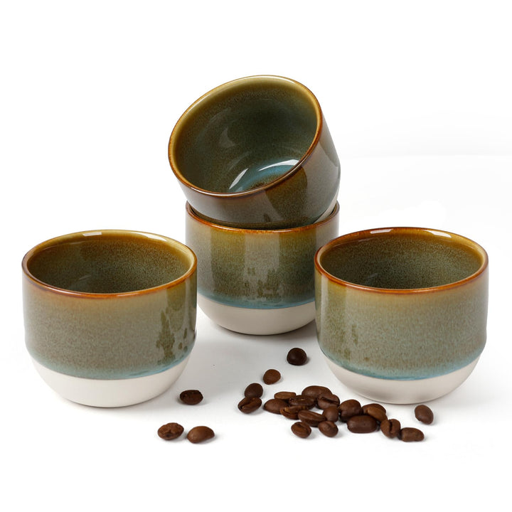 NOVAJOY | Espressotassen Set | 4-teilig | 140 ml | Mini-Espressotasse - Handgefertigt dickwandigem |