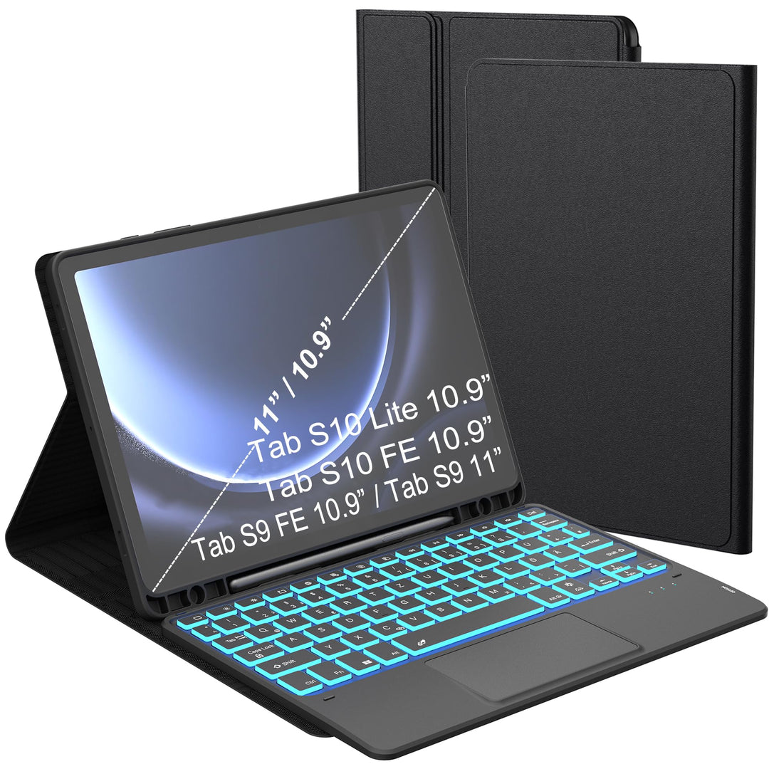 Tastatur Hülle für Samsung Galaxy Tab S9 FE / Tab S9 - 7 Farbige Beleuchtung Touchpad Tablet Cover m