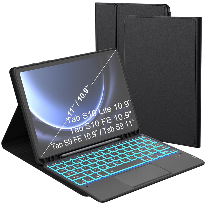 Tastatur Hülle für Samsung Galaxy Tab S9 FE / Tab S9 - 7 Farbige Beleuchtung Touchpad Tablet Cover m