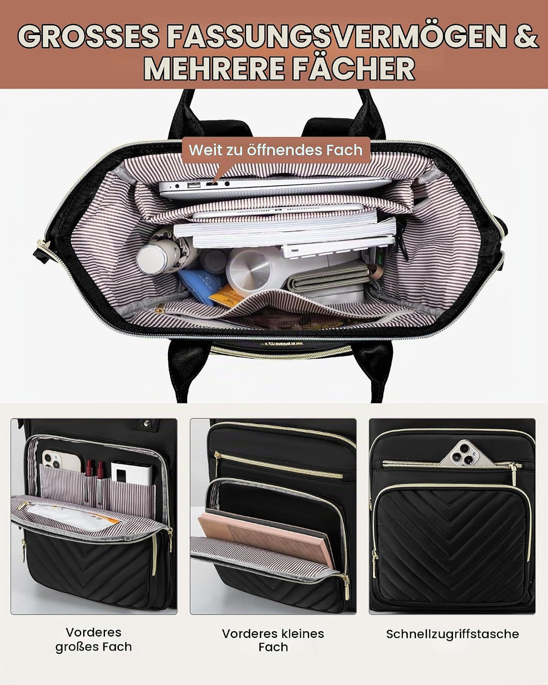 LOVEVOOK Rucksack Damen, 15,6 Zoll Laptop Schulrucksack Mädchen Wasserdicht, Elegant Reiserucksack T