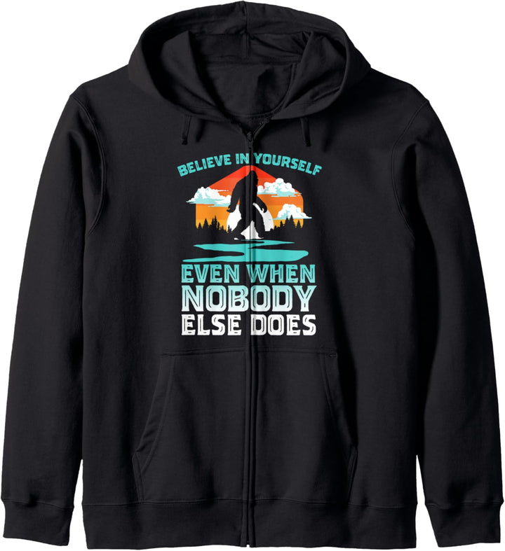 Bigfoot Believe In Yourself Vintage 80s Vibe Retro Sasquatch Kapuzenjacke
