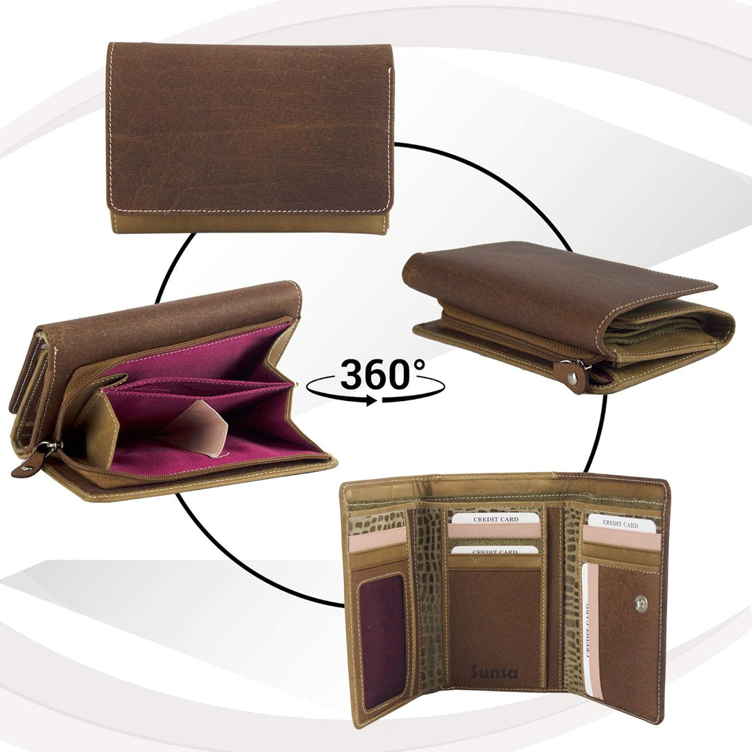 Sunsa Geldbörse. Damen grosse Geldbeutel. Leder Portemonnaie mit RFID Schutz. Brieftasche mit viele