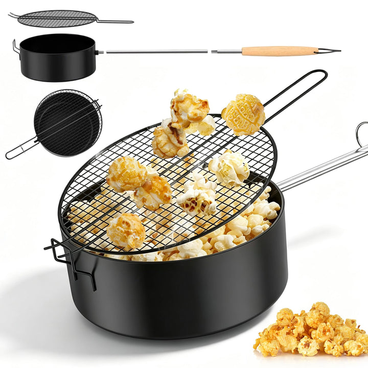 RANJIMA Popcornpfanne Lagerfeuer aus Karbonstahl, Outdoor Popcorn Pfanne mit hitzebeständigem Sicher