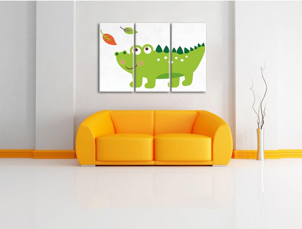 Pixxprint Niedliches Krokodil / 3-Teilig/Gesamtmass 120cm Leinwandbild bespannt auf Holzrahmen/Wandb