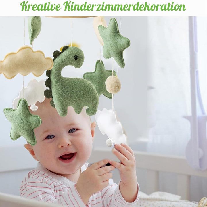 Baby Windspiel Dinosaurier mit Sternen &amp; Wolken – Holz Mobile Babybett Dekor, Sensorisches Spielzeug