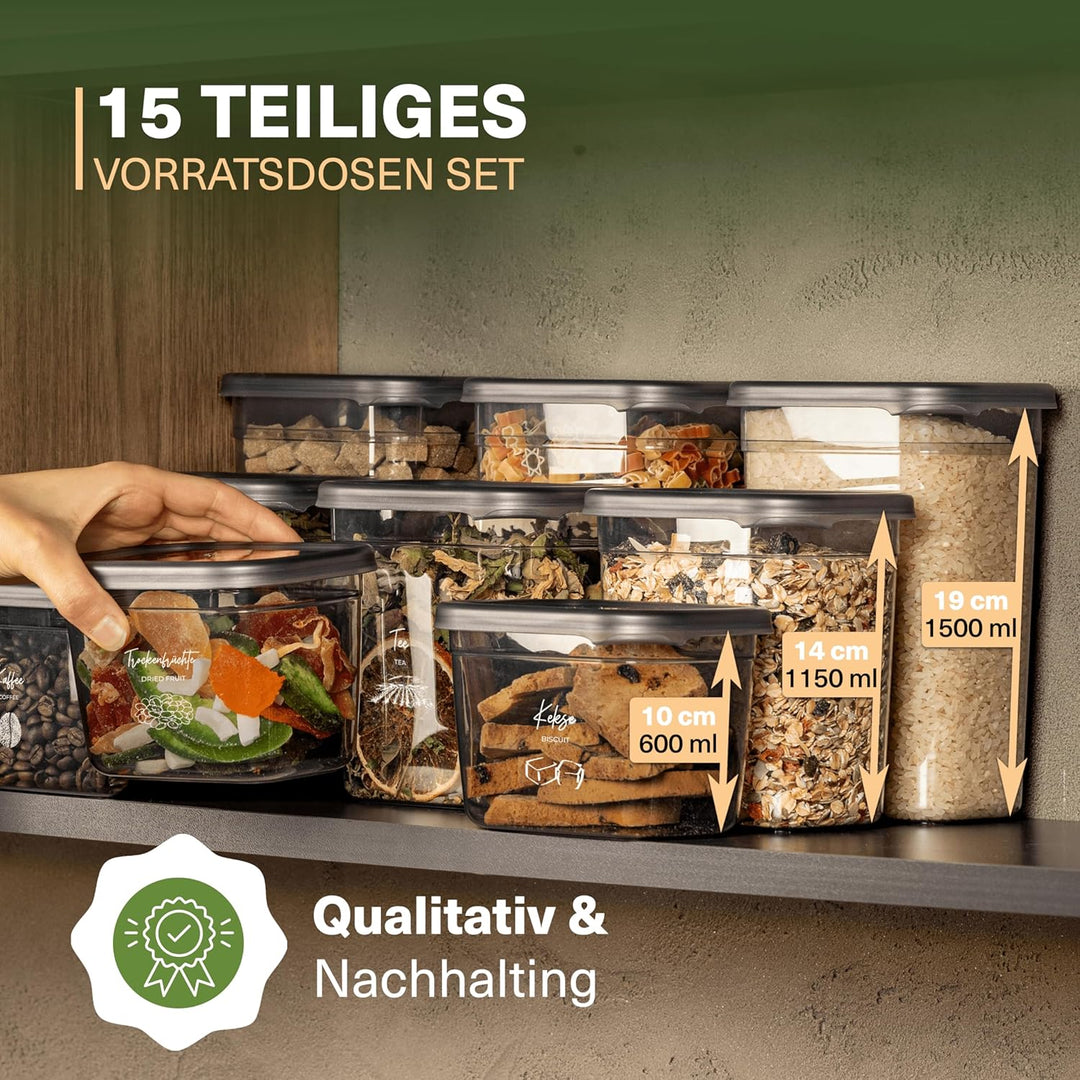 Viwares luftdichte Vorratsdosen mit Deckel | 15er Vorratsbehälter Set | BPA-FREI | Zur Müsli Mehl un