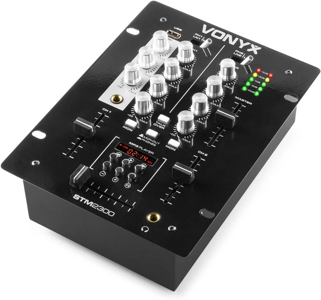 SkyTec STM-2300 - DJ Mischpult mit MP3-Player, USB-Anschluss, 2-Kanal DJ Mixer, Battlemixer, Audio M