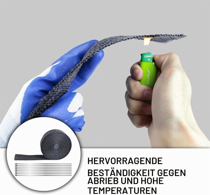 Hitzeschutzband Motorrad 10M Schwarz, Auspuff Hitzeschutzband mit 10 Stück 300x4,6 mm Deecam Kabelbi