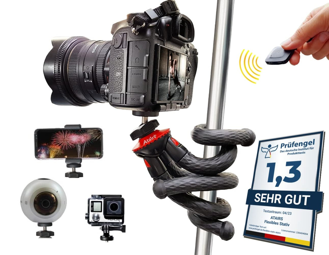 Atairs Handy Stativ für Smartphone mit Fernauslöser - Flexibles Reisestativ für Kamera, DSLR, Action