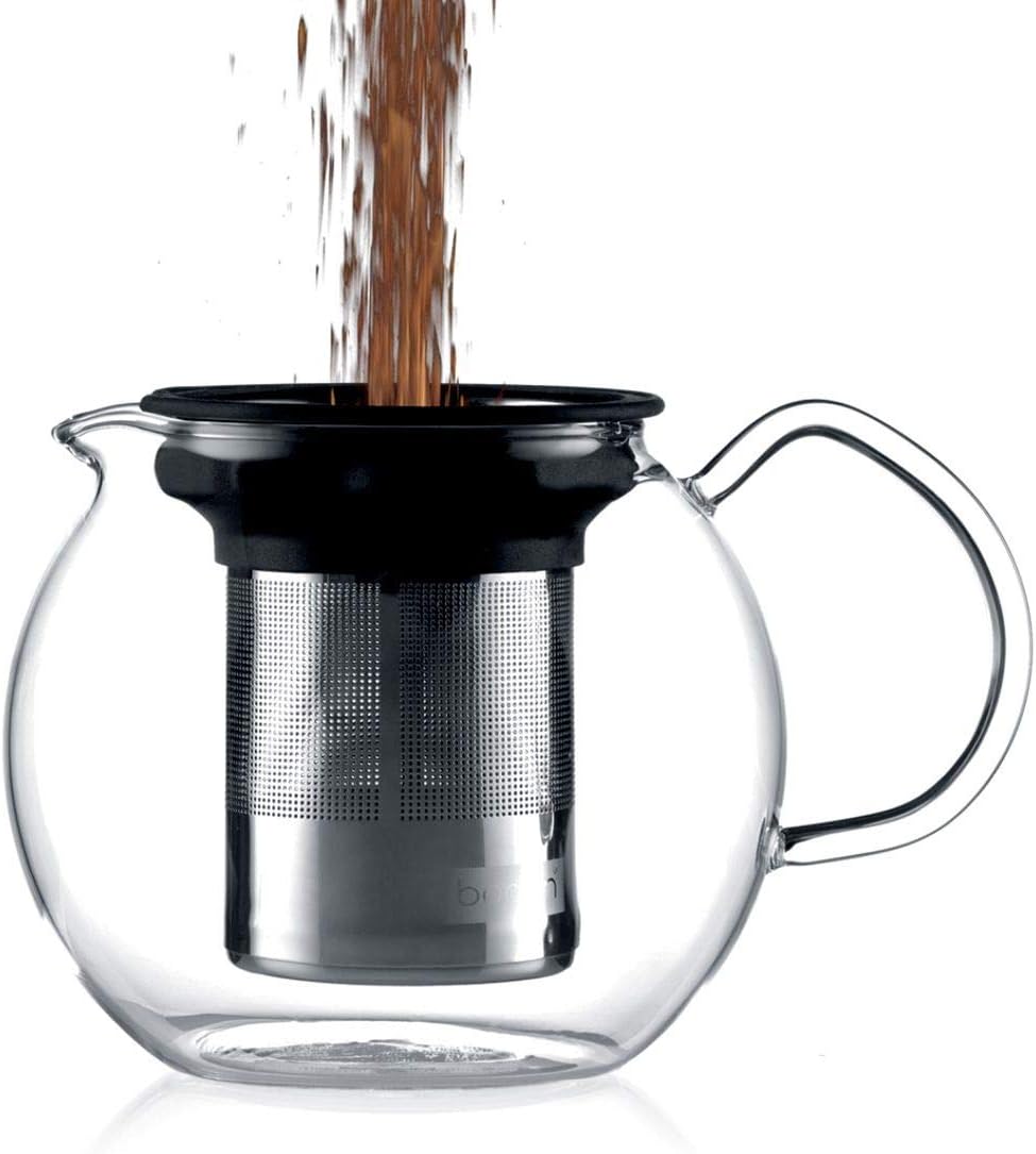 Bodum 1802-16 assam Teebereiter, (French Press System, PermanentEdelstahlfilter,Glasgriff),1,5L,shin
