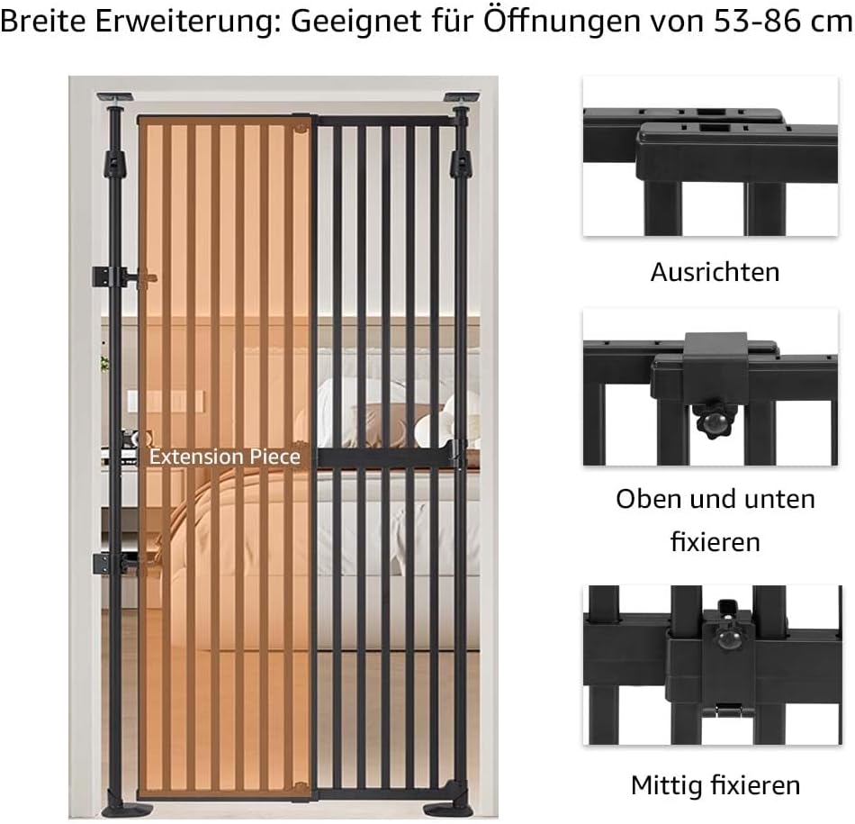 unipaws 190 cm extra hohes Katzengitter Tür, verstellbares Haustiertor mit engem Spalt, 3 Stützstang